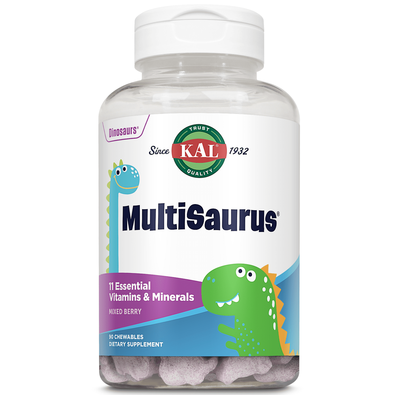 KAL Kids MultiSaurus Vitamins & Minerals | Mixed Berry Flavor | Childrens Once Daily Multivitamin | 90 Chewables