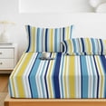 thumbnail image 6 of Twin Sze Fitted Sheet Set - Blue Yellow Striped 2 Piece Bedding Sets 16" Deep Pocket Fitted Sheet with 1 Pillowcase, Farmhouse Navy Blue Ombre Stripes Brushed Microfiber Hotel Luxury Bed Sheets, 6 of 9