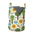 thumbnail image 1 of Cartoon Laundry Bag, Illustration of and Smiling Kawaii Nature Bees Trees Flowers Clouds Sun Forest, Hamper Basket with Handles Drawstring Closure for Laundromats, 13" x 19", Multicolor, by Ambesonne, 1 of 4