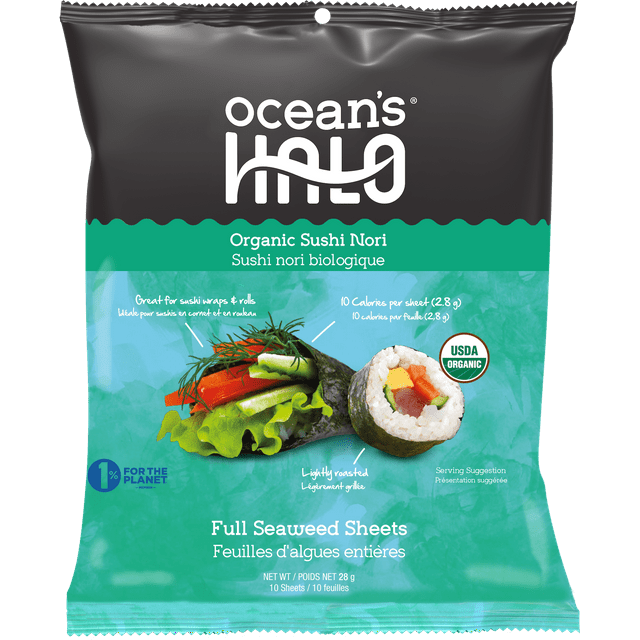 Ocean's Halo l'algue nori bio, croustillantes, idéales pour les roulés, 28g