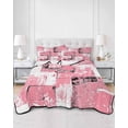 thumbnail image 2 of Quilts Full Size Bedding Set, Pink White Lightweight Quilted Comforter, Modern Abstract Art Botanical Soft Reversible Bedspread Coverlet with Pillow Covers for All Season, 78" x 90", 2 of 7