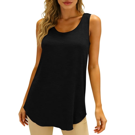 CYRBOKO Women's Cotton Tank Tops, Sleeveless Crew Neck Breathable Casual Summer Tops Black Size L/XL