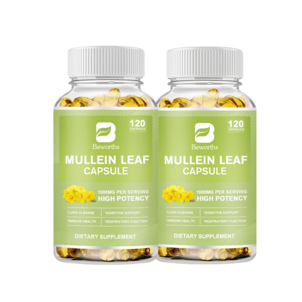 (2 Pack)Mullein Leaf Capsules - Herbal Supplement for Lung Cleanse & Respiratory Support - 1000mg 120 Vegan Caps