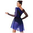 thumbnail image 2 of iiniim Women's Color Block Lyrical Dance Dress Long Sleeve Rhinestone Figure Skating Ballet Dancewear Royal Blue L, 2 of 7