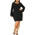thumbnail image 2 of Agnes Orinda Plus Size Party Dress for Women Round Neck Lace Bell Sleeves Bodycon Cocktail Mini Dresses, 2 of 6