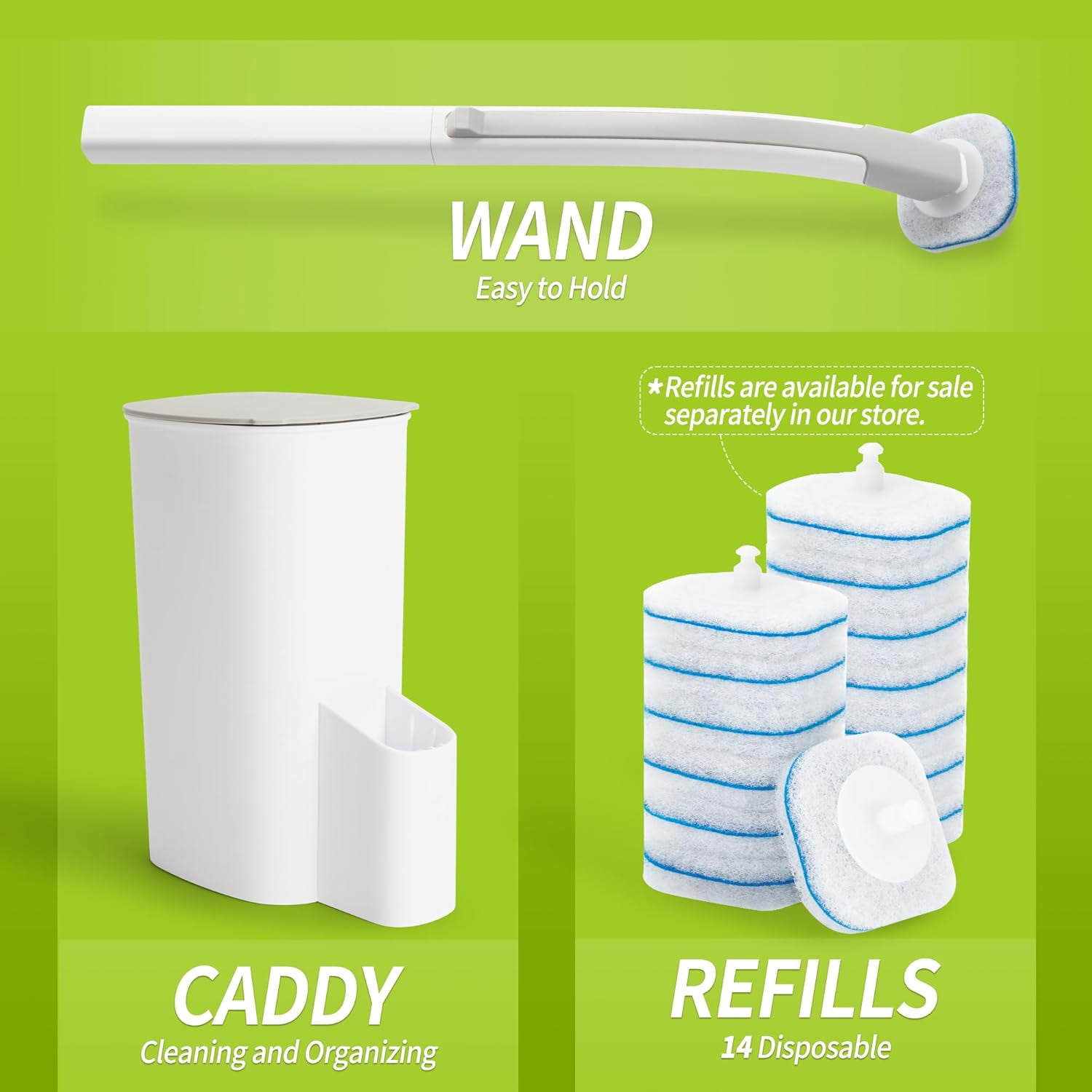 Toilet Bowl Cleaner Wand with Refills, Disposable Toilet Brush Set with Holder, Cleaning System Starter Wand Kit