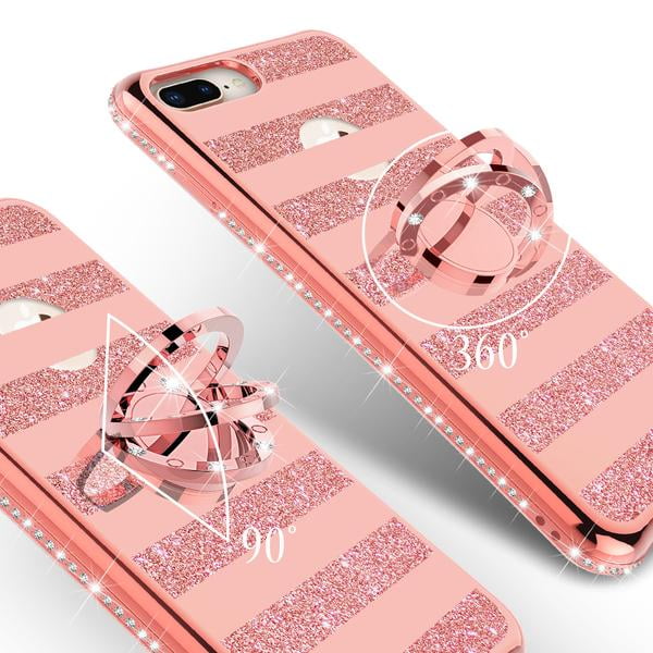 iPhone 7 Case, iPhone 8 Case, Moving Liquid Holographic Sparkle Glitter  Case with Kickstand, Bling Diamond Bumper with Ring Protective Apple iPhone  8