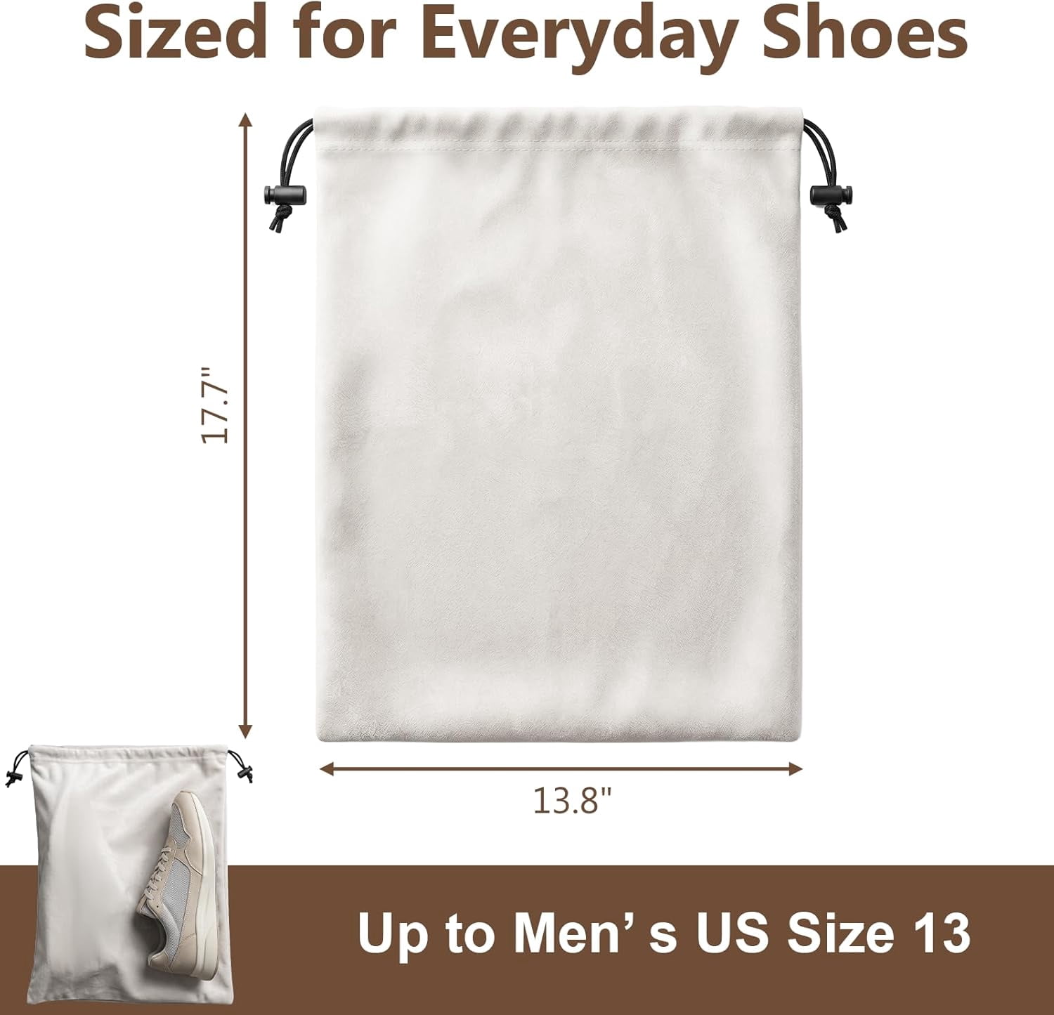 MERKFO Shoe Bags for Travel, 6-Pack Travel Shoe Bags for Luggage Packing and Closet Storage, 17.7" x 13.8" Flannel Shoe Packing Cubes with Drawstring Closure, Fits Up to US Men's Size 13, Beige