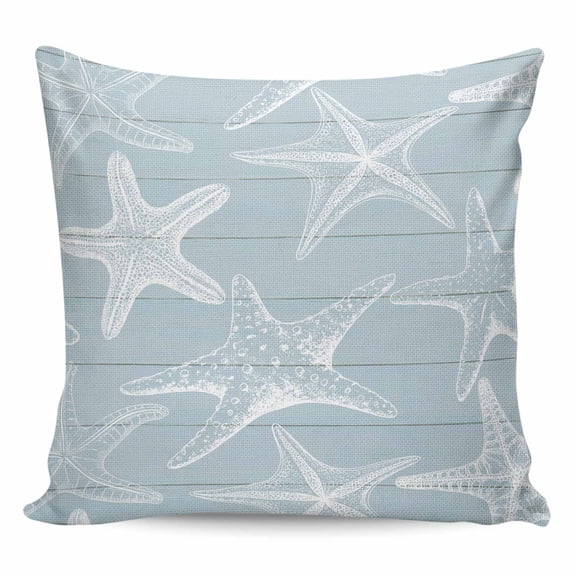 Throw Pillow Covers 24x24 Inch, Blue White Starfish Decorative Pillow Cases for Couch Sofa Bed, Coastal Ocean Summer Sea Nautical Cotton Linen Square Home Decor Pillowcases with Hidden Zipper