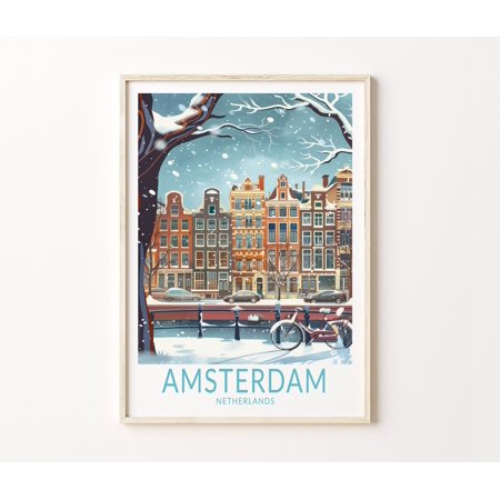 POSTER Amsterdam Travel Poster, Amsterdam Netherlands Wall Art, Netherlands City Print, Birthday Gifts, Amsterdam Winter Poster-UNFRAMED