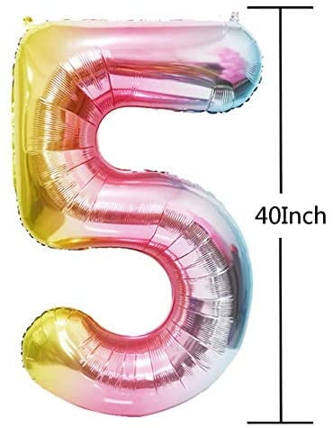 Gradient Rainbow Pink Unicorn Number Balloons Set Party Supplies for 5th Girls Birthday Party Balloons Bouquet Decorations 5th Pink Unicorn