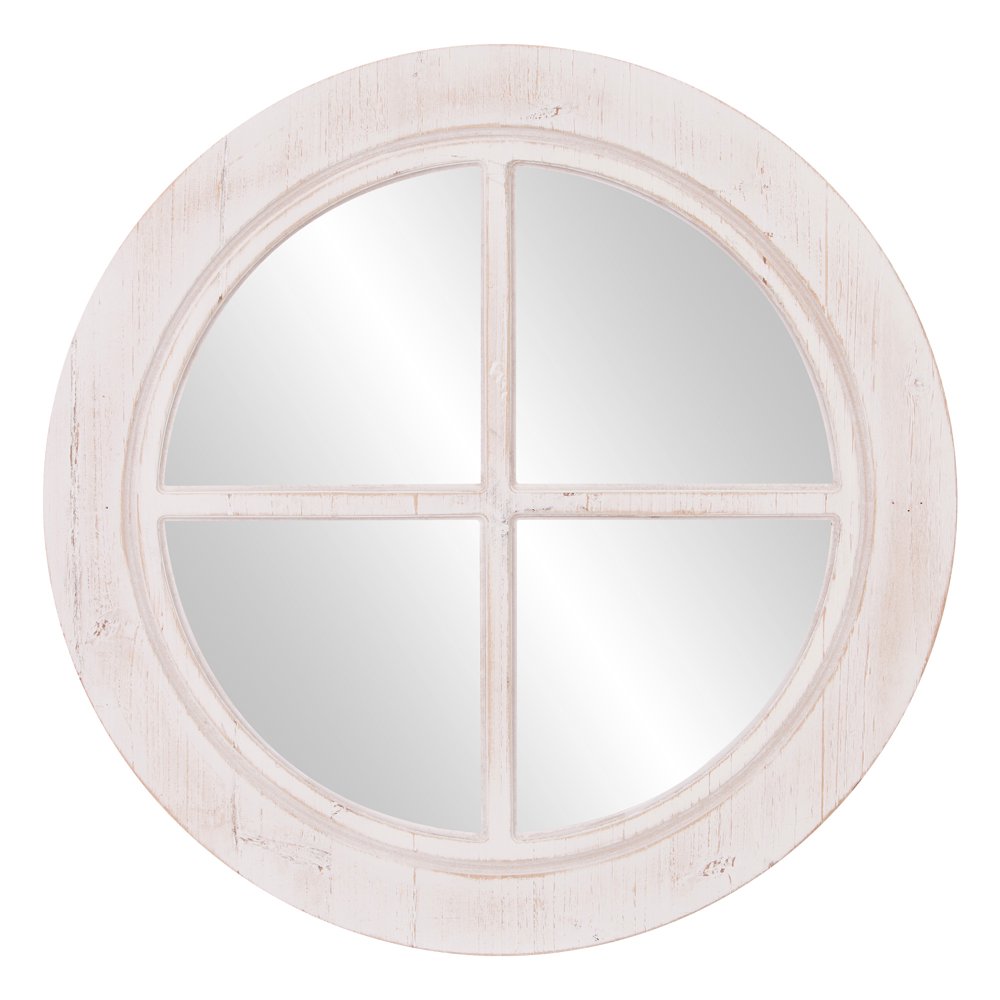 Distressed White Rustic Round Framed Window Pane Wall Accent Mirror 21"x21" by Patton Wall Decor