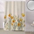 thumbnail image 5 of Fabric Shower Curtain, Yellow Poppy Flowers Watercolor Floral Plants Retro Linen Bathroom Curtain with 12 Hooks Waterproof No Bad Odor Machine Washable Bath Curtains for Bathroom, Spa Room, 72"x84", 5 of 6