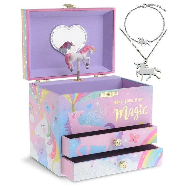 Jewelkeeper Cotton Candy Unicorn Music Box & Little Girls Jewelry Set