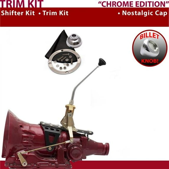 American Shifter 45RFE Shifter Kit Chrome 10 in. Trim Kit Push Button Cap Black Boot Billet Knob for EE924