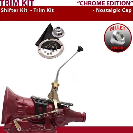 American Shifter C6 Shifter Kit Chrome 10 in. Trim Kit Push Button Cap Black Boot Billet Knob for EEC10