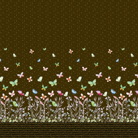 Soimoi Rayon Fabric Leaves,Bell Flower & Butterflies Panel Fabric Prints By Yard 42 Inch Wide