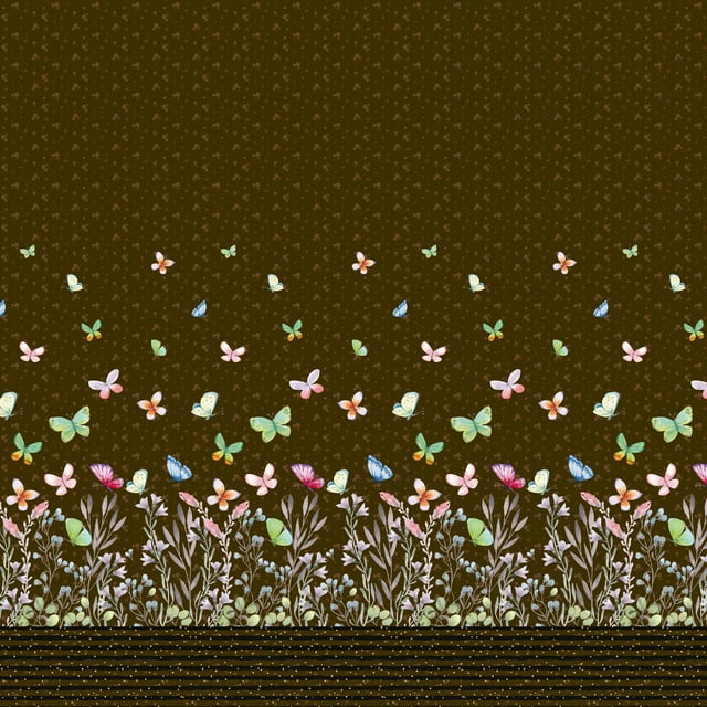 Soimoi Moss Georgette Fabric Leaves,Bell Flower & Butterflies Panel Print Fabric by Yard 42 Inch Wide