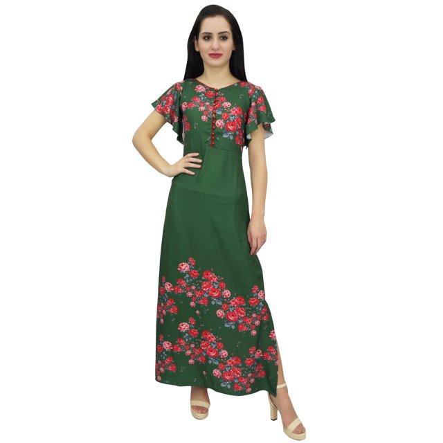 Bimba Robe en Georgette à Imprimé Floral pour Femme Manche Verte Tenue d'Été-12