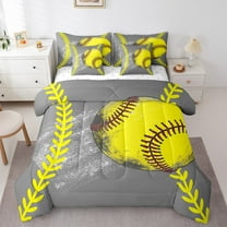 7 Pcs Comforter Set Twin Size,Softball Bed in a Bag with Flat Sheet and Fitted Sheet and Adults,Grunge Softball Sports Bedding Set with Pillowcase and Sham