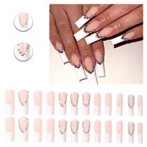 RAGUPEL 24Pcs Glue on Nails for Women,Diamond-Accented Square Nail Tips,Glossy Finish Best Press on Nails,False Nails for Daily Life,Gatherings and Photo Shoots,Style3