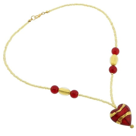 GlassOfVenice Murano Glass Heart Necklace - Gold and Red