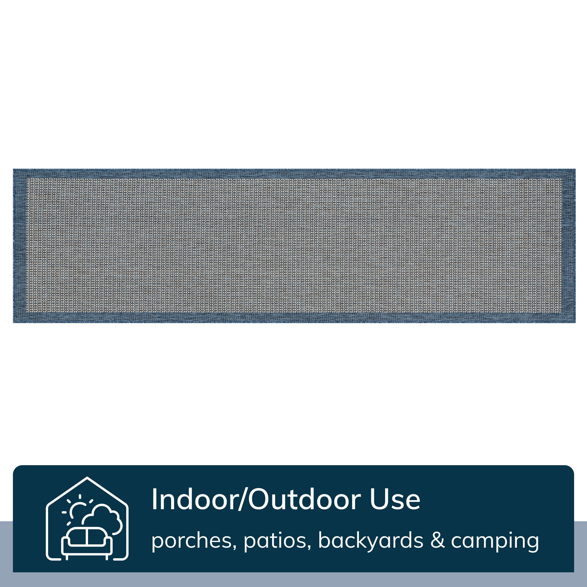 Well Woven Medusa Odin Solid & Striped Blue 2'7" x 9'10" Indoor/Outdoor Flat-Weave Runner Rug