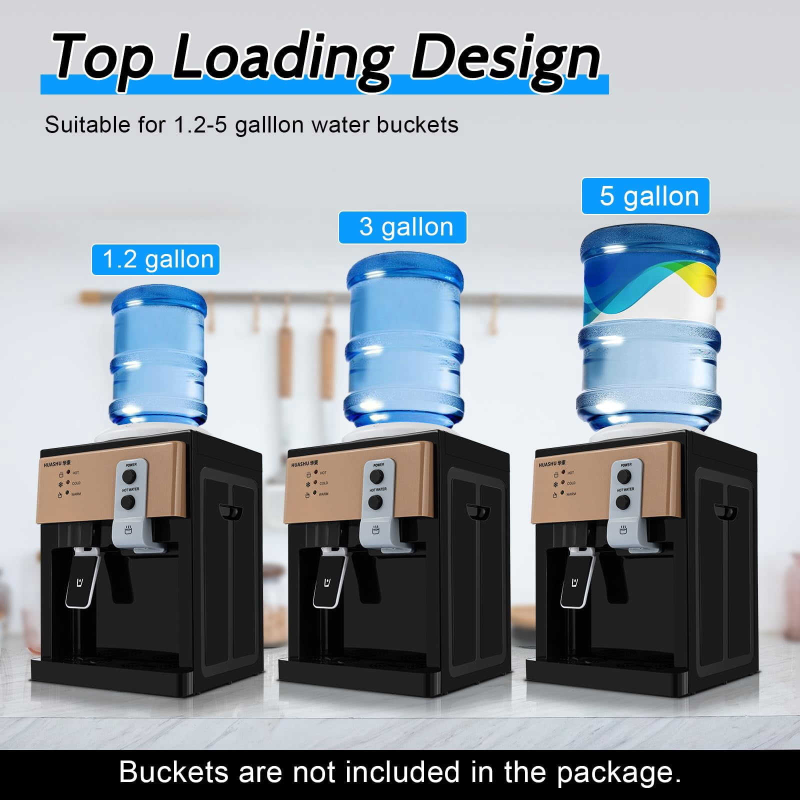 Top Loading Water Dispenser for 1- 5 Gallon Bottle, 550W Desktop Hot & Cold Cooler, Electric 3 Temperature Settings with Ice Water (46-59℉) & Boiling, for Home Office Gold