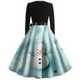 thumbnail image 4 of Christmas Dresses for Women Women's Christmas Printed Round Neck Big Hem Skirt Pleated Skirt Long Sleeved Dress with Snowman Print for Holiday Party,Sky Blue,3XL, 4 of 5