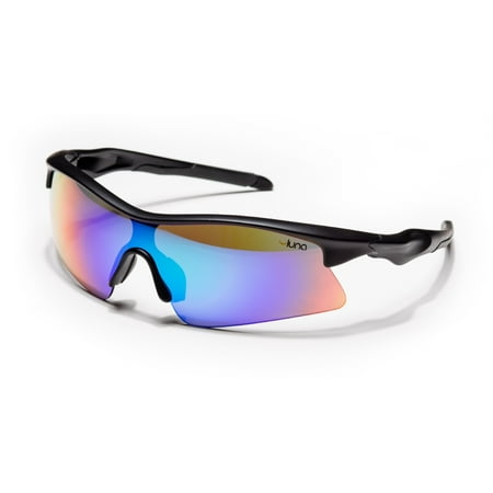 Luna Eclipse Running Cycling Sunglasses with Hard Protective Case (Aquamarine Revo Lenses, Black Frame)