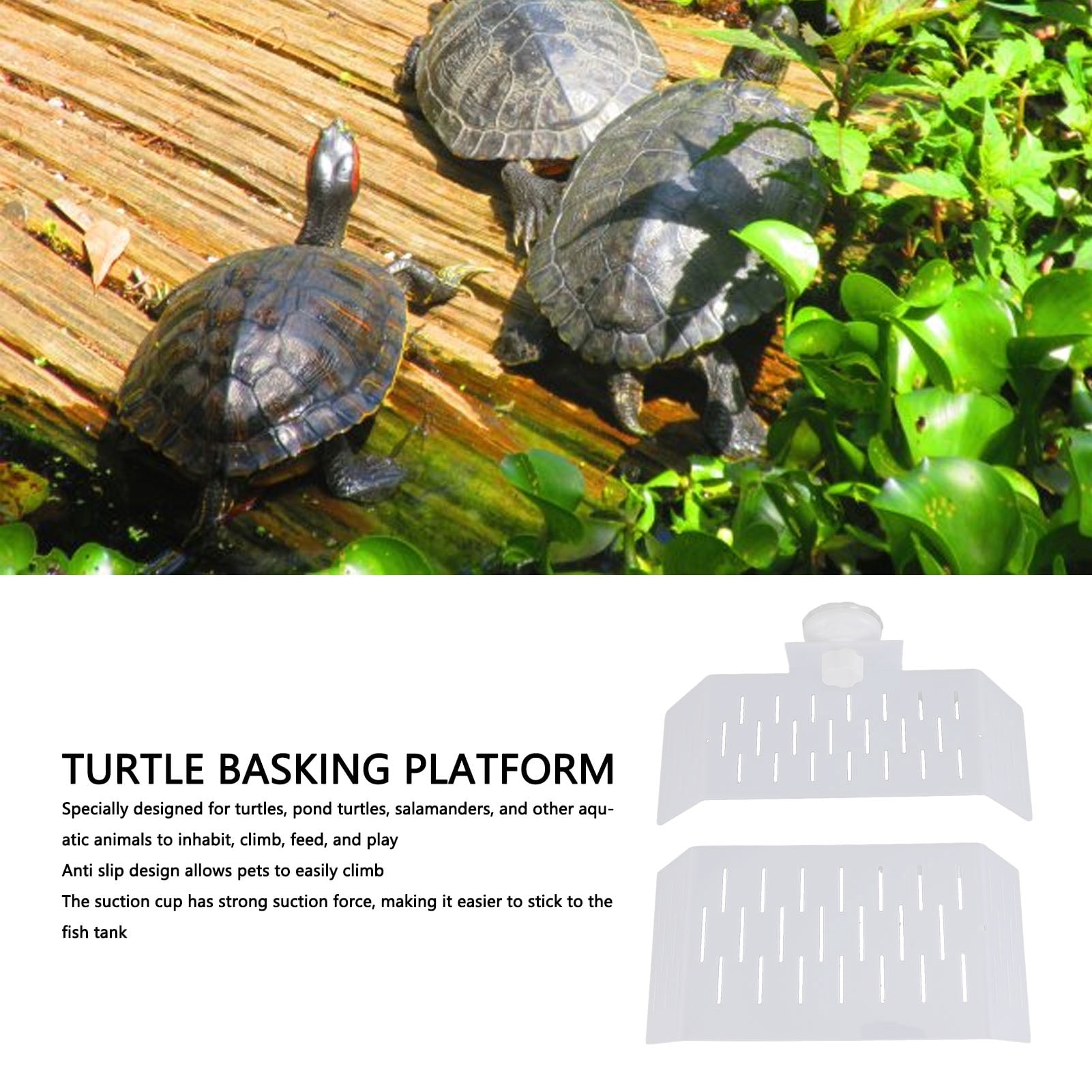 YAHHU Turtle Basking Platform Plastic Strong Suction Cup Antislip Ramp Climbing Shelf for Reptile Resting Tank Accessories 13.78 inches / 35 cm