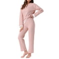 thumbnail image 4 of INSPIRE CHIC Womens Waffle Cotton Pajamas Long Sleeve with Pants 2 Piece Matching Lounge Sets with Pockets L Pink, 4 of 6