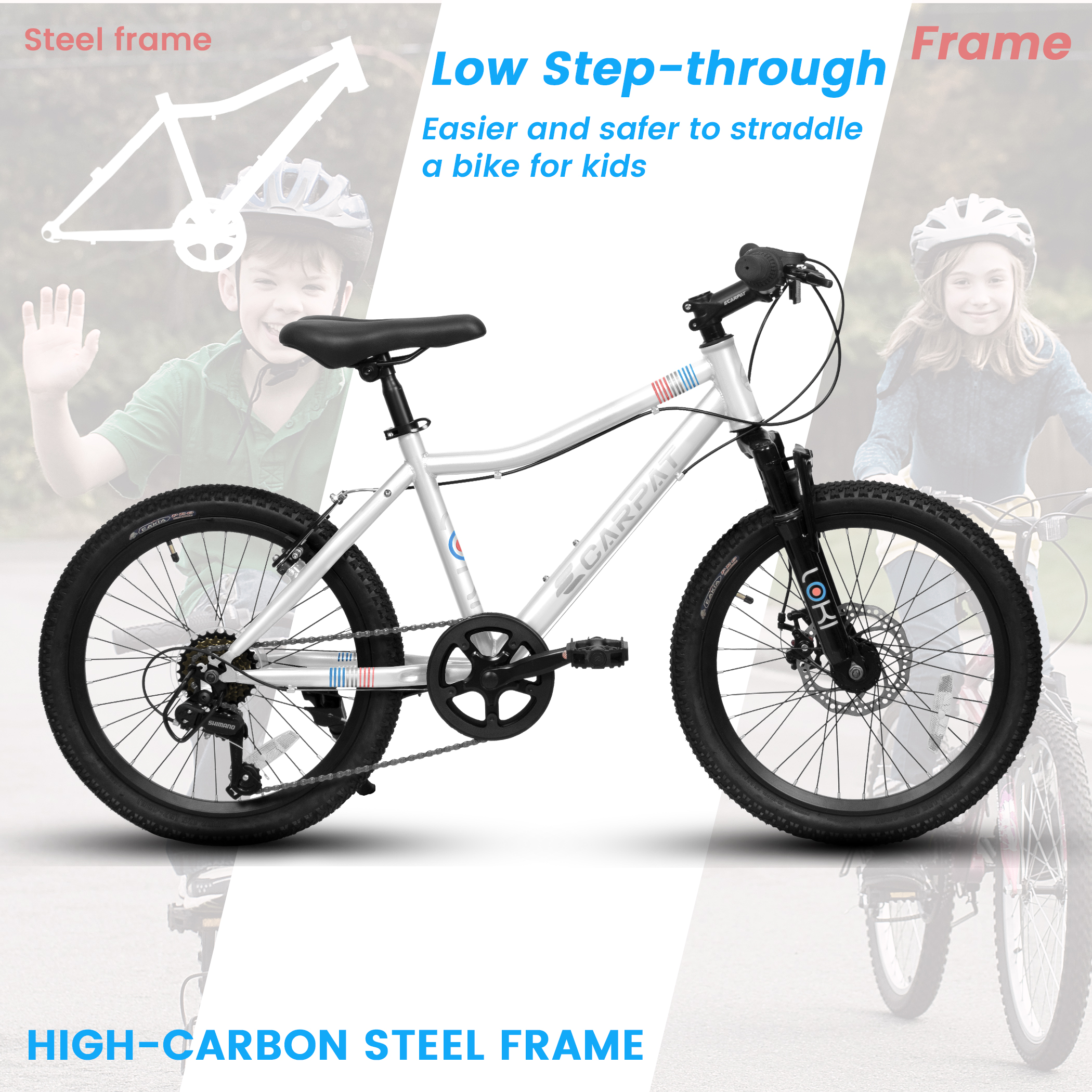 Ecarpat Boys Kids' 20" Steel Mountain Bike, White/Black