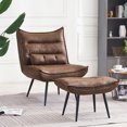 thumbnail image 6 of Mcombo Modern Chair with Ottoman, Wingback Club Accent Chairs for Living Room, Bronzing Fabric Upholstered Leisure Chairs with Metal Legs 4400 (Dark Brown), 6 of 8