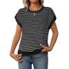 FNFYFH Cotton Shirts for Women Striped Short Sleeve Tops Causal Crewneck Tees,Red