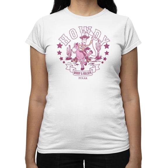 Disney Pixar Toy Story Howdy Woody Bullseye Star Women's T Shirt (White, S-XXL)