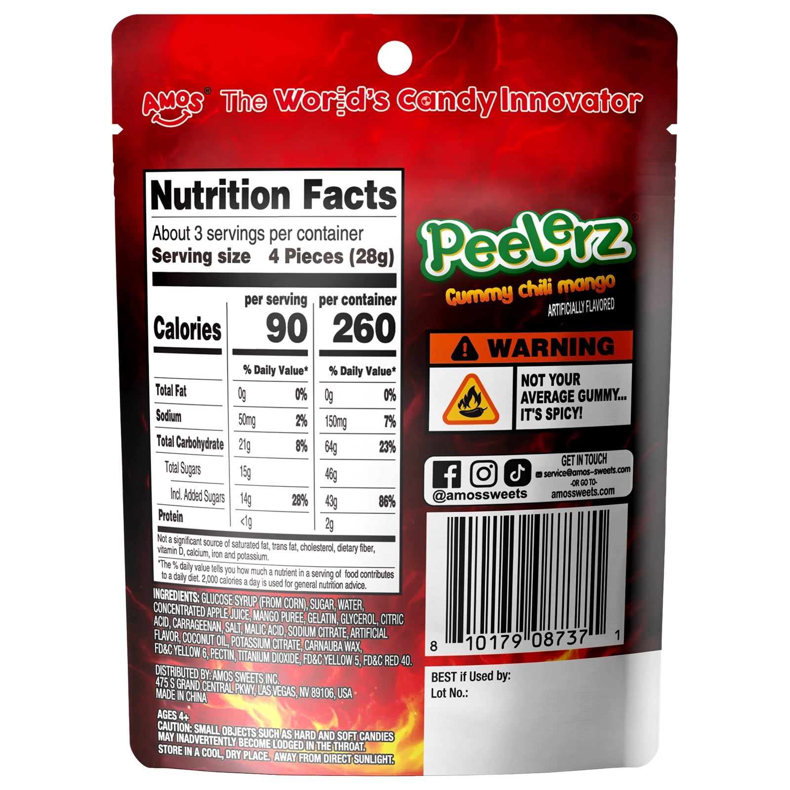 Amos Peelerz Chili Mango Gummy Candy, Peelable Gummies Spicy Snacks 3 oz (1 Pack)
