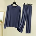 thumbnail image 2 of Modal Pajama Sets For Women 2 Piece Pants And Long Sleeve Outfits Fall Casual Pullover Tops & Wide Leg Pants Lounge Sets Loungewear (Blue,X-Large), 2 of 5