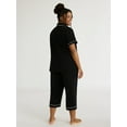 thumbnail image 2 of Joyspun Women's Cotton Blend Notch Collar Top and Capri Pants Pajama Set, 2-Piece, Sizes S to 4X, 2 of 4