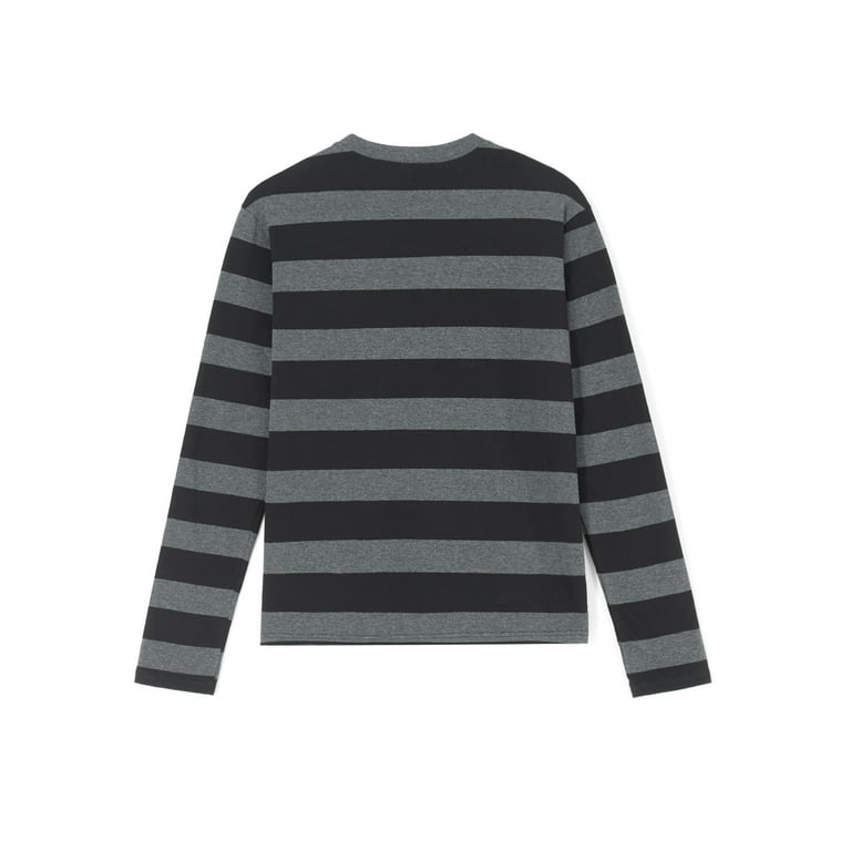 Women Knit Basic Shirt Autumn Casual Grey Black Striped Long Women Knit Basic Shirt Autumn Casual Grey Black Striped Long