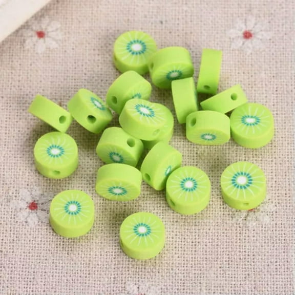 U8MO 30pcs Fruit Lemon 10mm Handmade Polymer Clay Loose Beads For Jewelry Making-Green Kiwi