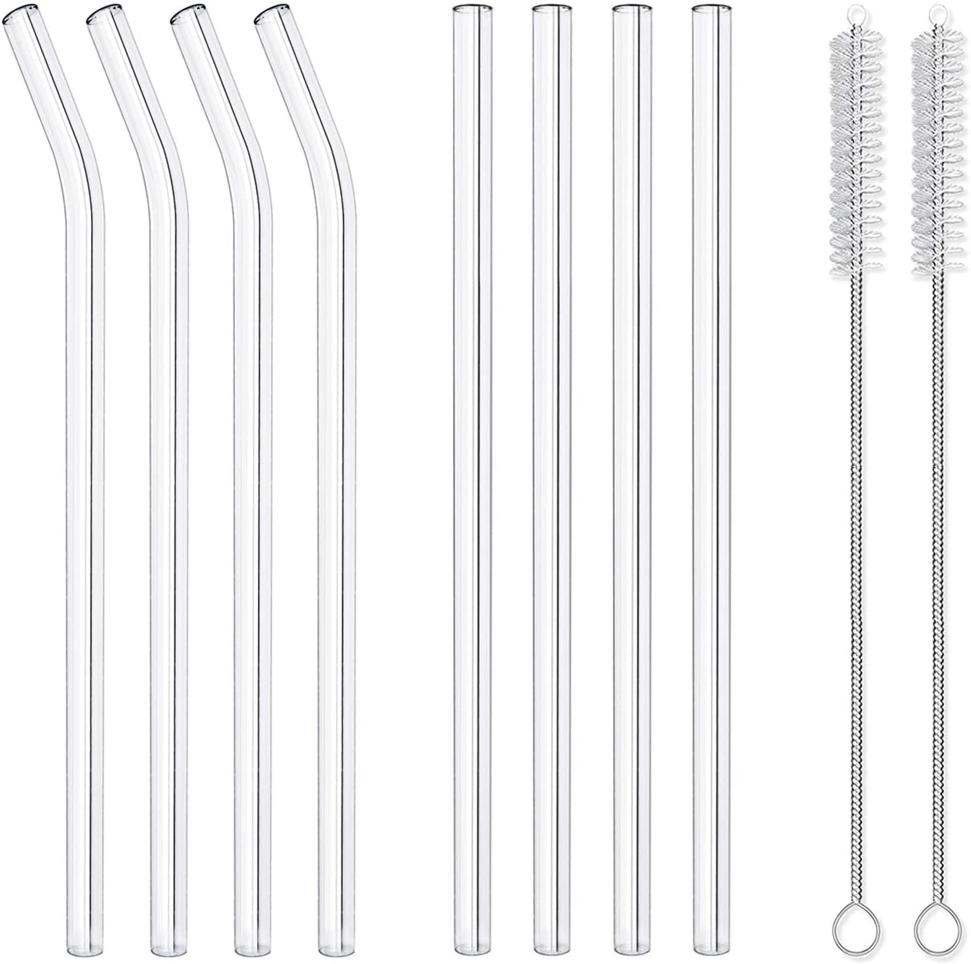 Bubbletea Milkshake 10 mm Glass straw for hot drinks or cold drinks Reiher straws Environmentally Friendly Frozen drinks Pack of 8 with 2 Cleaning Brush Smoothie Reusable straws 