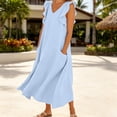 thumbnail image 6 of ZHOGXU Women's Dresses Summer Flying Sleeve V Neck Solid Color Comfortable Flowy Swing Dress With Pockets For Casual Daily Wear,Light Blue,Xxl, 6 of 6