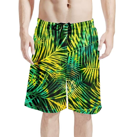 Binienty Men's Board Shorts Swim Trunks With Tropical Palm Leaf Pattern - Quick Dry for Beach Swimming and Summer Vacation