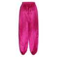 thumbnail image 3 of TiaoBug Womens Belly Dance Pants Elastic Waistband Satin Harem Pants Dancing Tribal Latern Bloomers Pants Hot Pink S, 3 of 7