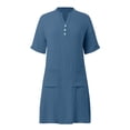 thumbnail image 5 of Vivianyo HD Women's Split Notch Neck Tunic Dress, Summer Casual Mini Dress for Women, With Cuffed Short Sleeve and Side Pockets, Women's S, Sizes S-2XL, 5 of 6
