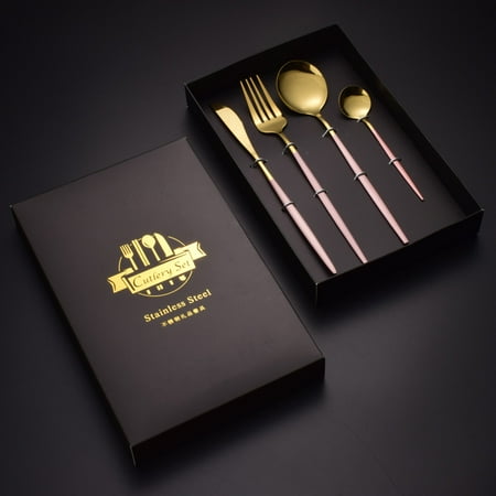 

Livesture Four-piece Stainless Steel Western Knife Fork And Spoon Pink gold