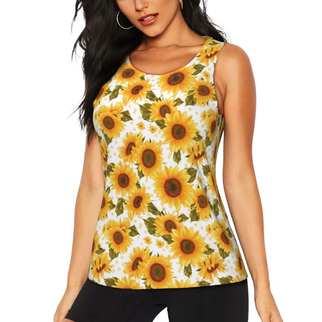 Balery Modern Elegant Sunflower Camiseta sin mangas estampada ligera para mujer, tops de entrenamiento sin mangas, camisetas de yoga transpirables de secado rápido.-X-Large