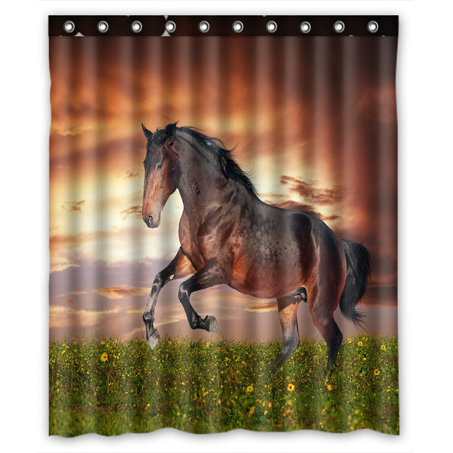 PHFZK Wild Animal Art Shower Curtain, Beautiful Brown Horse Running