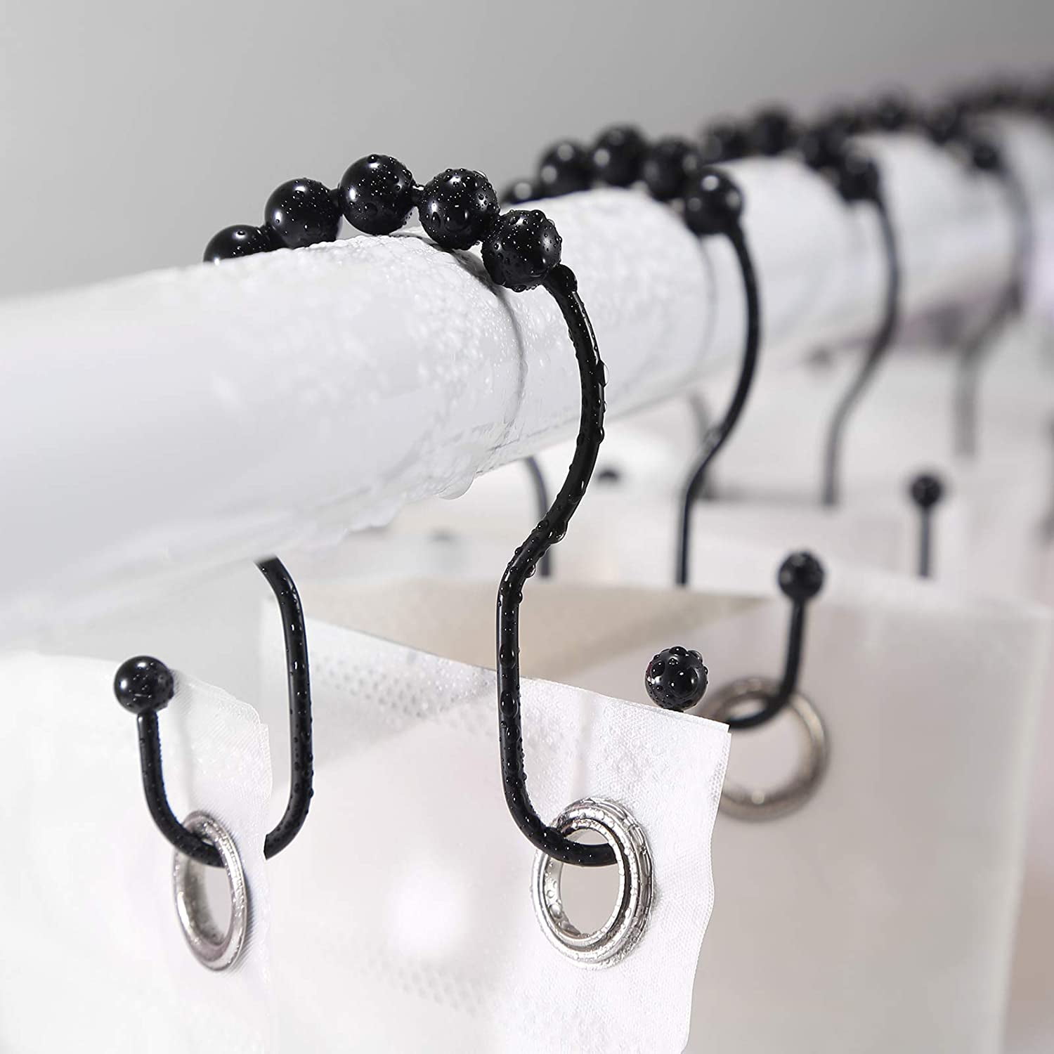 Shower Curtain Hooks, 12 Pcs Rings, Stainless Steel Black Rings Rust Proof, Smooth Sliding Anti-Drop Double for (Black)